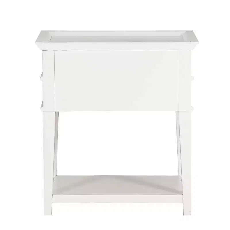 Comfort Pointe Clara Nightstand White: Recessed Top, 2 Drawers, Open Shelf, Painted MDF, Wood Frame