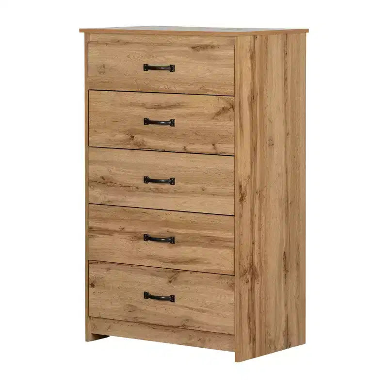 South Shore Tassio 5 Drawer Chest Nordik Oak: Modern Country Style, Metal Slides, Particle Board