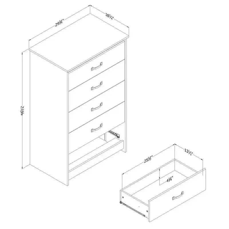 South Shore Tassio 5 Drawer Chest Nordik Oak: Modern Country Style, Metal Slides, Particle Board