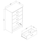 South Shore Tassio 5 Drawer Chest Nordik Oak: Modern Country Style, Metal Slides, Particle Board