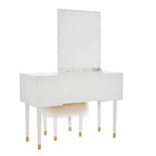 Geo Solid Wood 5 Drawer Vanity with Lighted Mirror & Stool Set - Linon: Hollywood Glam Style