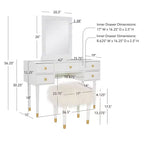 Geo Solid Wood 5 Drawer Vanity with Lighted Mirror & Stool Set - Linon: Hollywood Glam Style