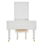 Geo Solid Wood 5 Drawer Vanity with Lighted Mirror & Stool Set - Linon: Hollywood Glam Style