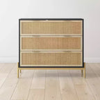 Nathan James Andrew Comò a 3 cassetti in rattan nero/rovere chiaro