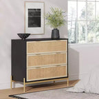 Nathan James Andrew Comò a 3 cassetti in rattan nero/rovere chiaro