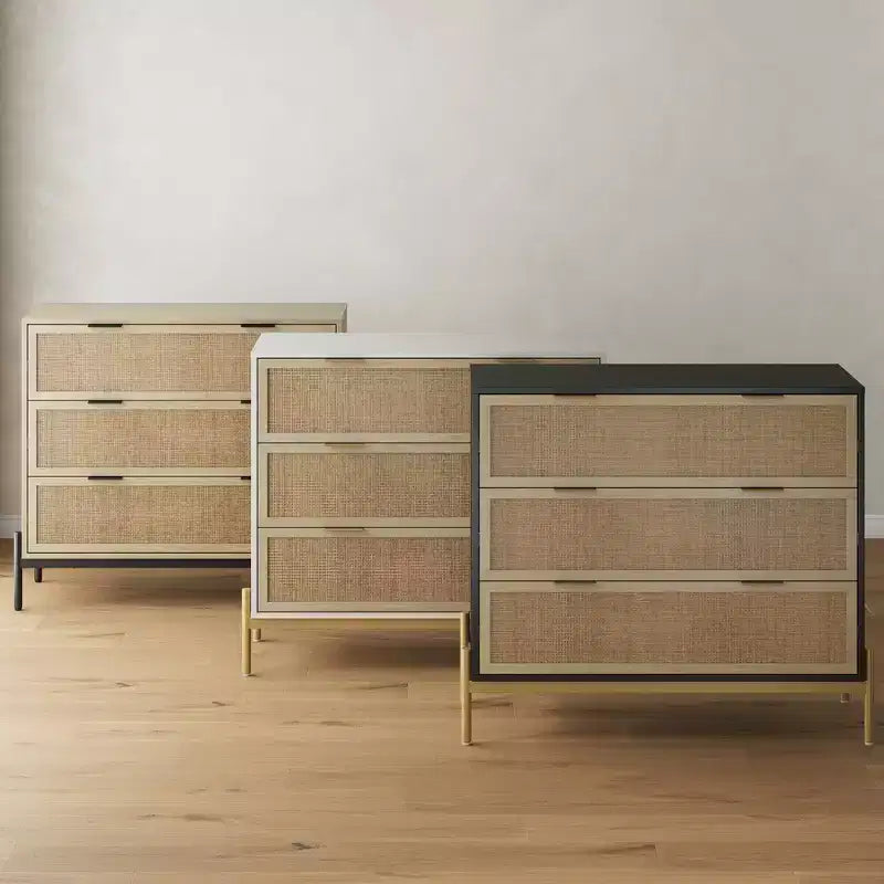 Nathan James Andrew Comò a 3 cassetti in rattan nero/rovere chiaro