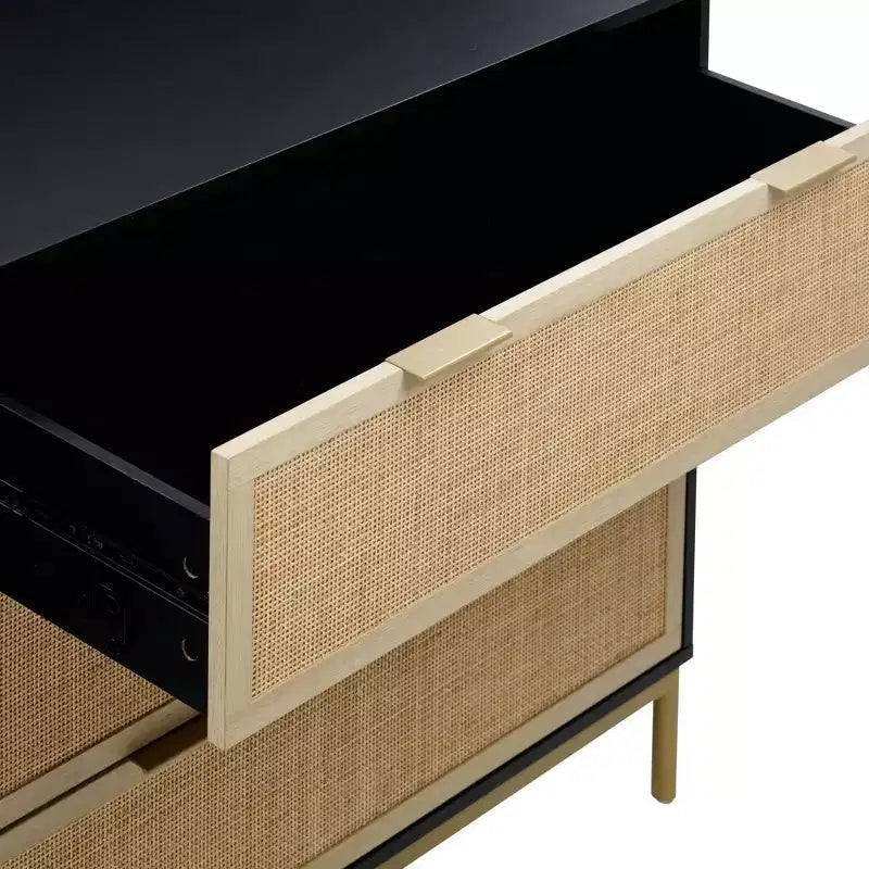 Nathan James Andrew Comò a 3 cassetti in rattan nero/rovere chiaro