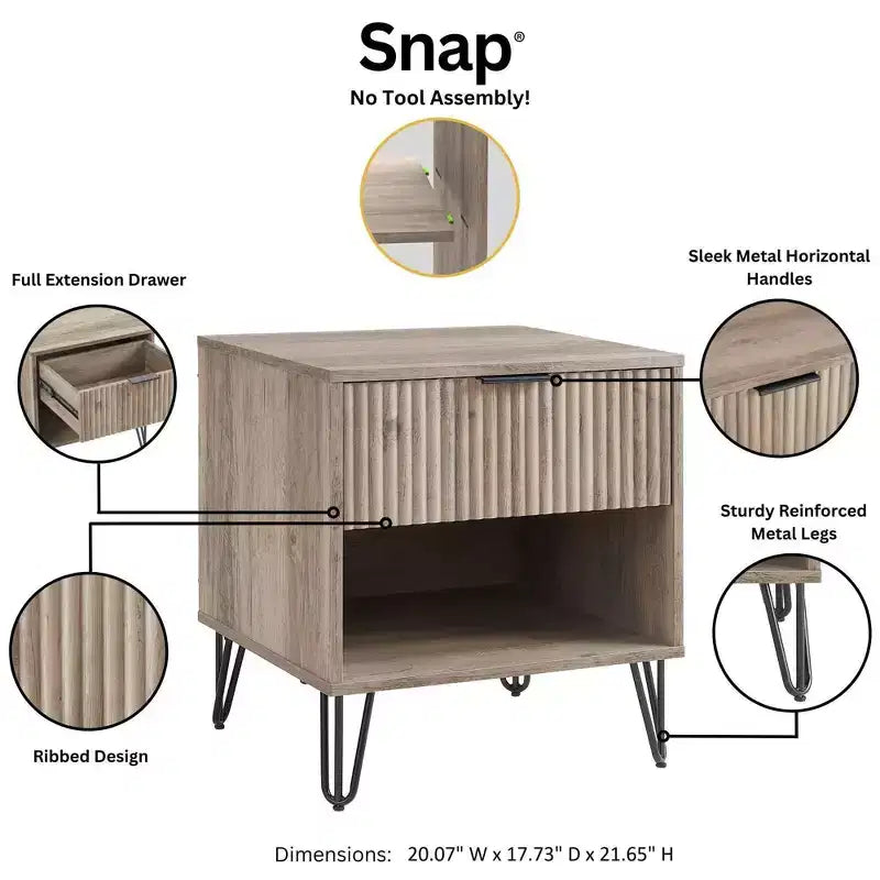 Manhattan Comfort Set of 2 Dumbo Nightstands with Drawer Rustic Gray