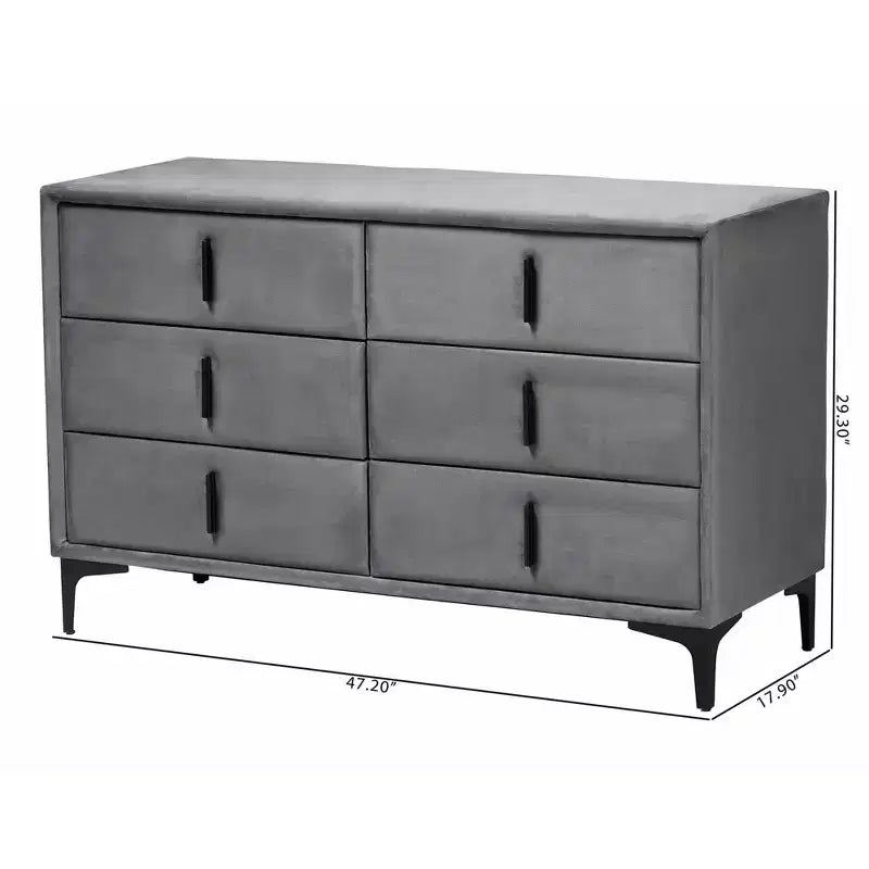 Baxton Studio Etienne Velvet 6 Drawer Dresser Slate Gray/Black