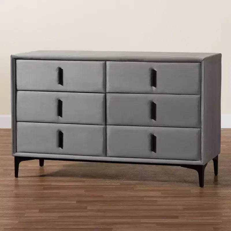 Baxton Studio Etienne Velvet 6 Drawer Dresser Slate Gray/Black