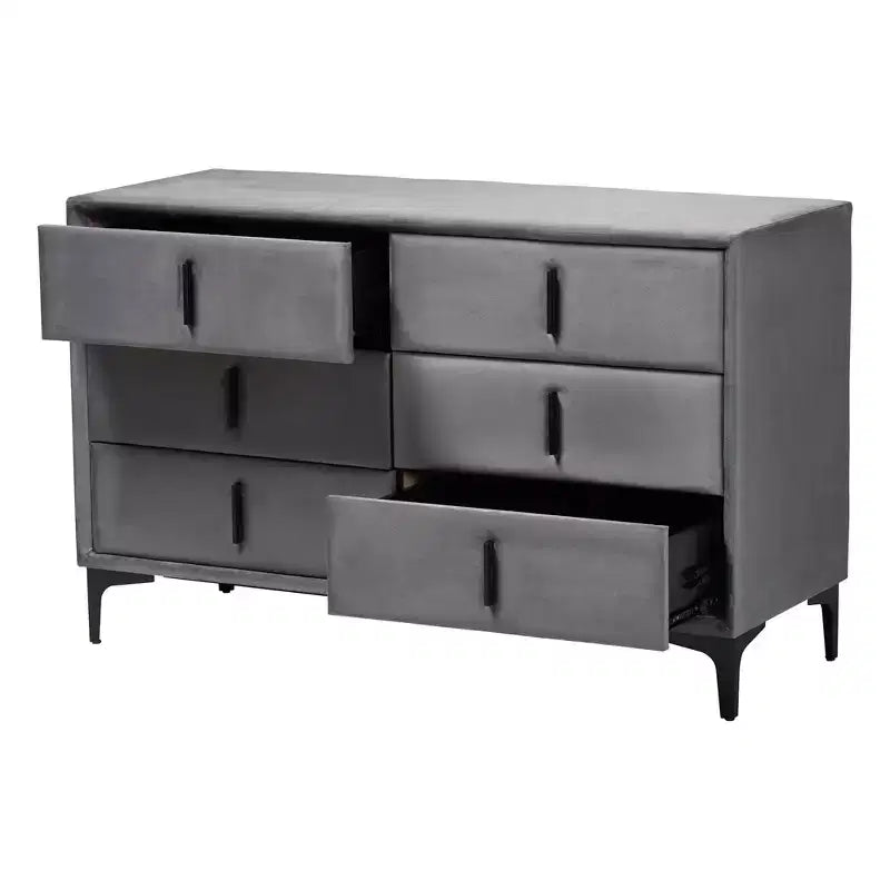 Baxton Studio Etienne Velvet 6 Drawer Dresser Slate Gray/Black