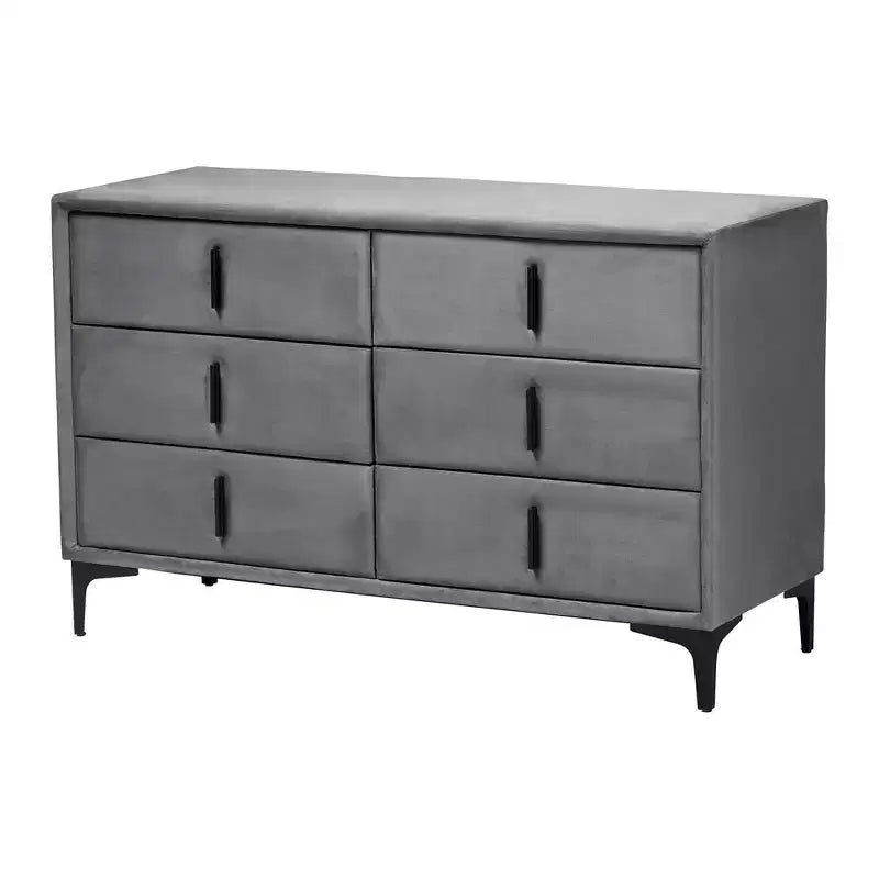 Baxton Studio Etienne Velvet 6 Drawer Dresser Slate Gray/Black
