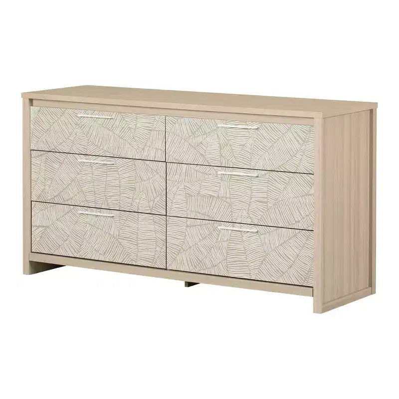 South Shore Double Dresser Soft Elm/White: 6-Drawer Horizontal Dresser, Anti-Tip Hardware, Laminated Finish, 58.5" Width