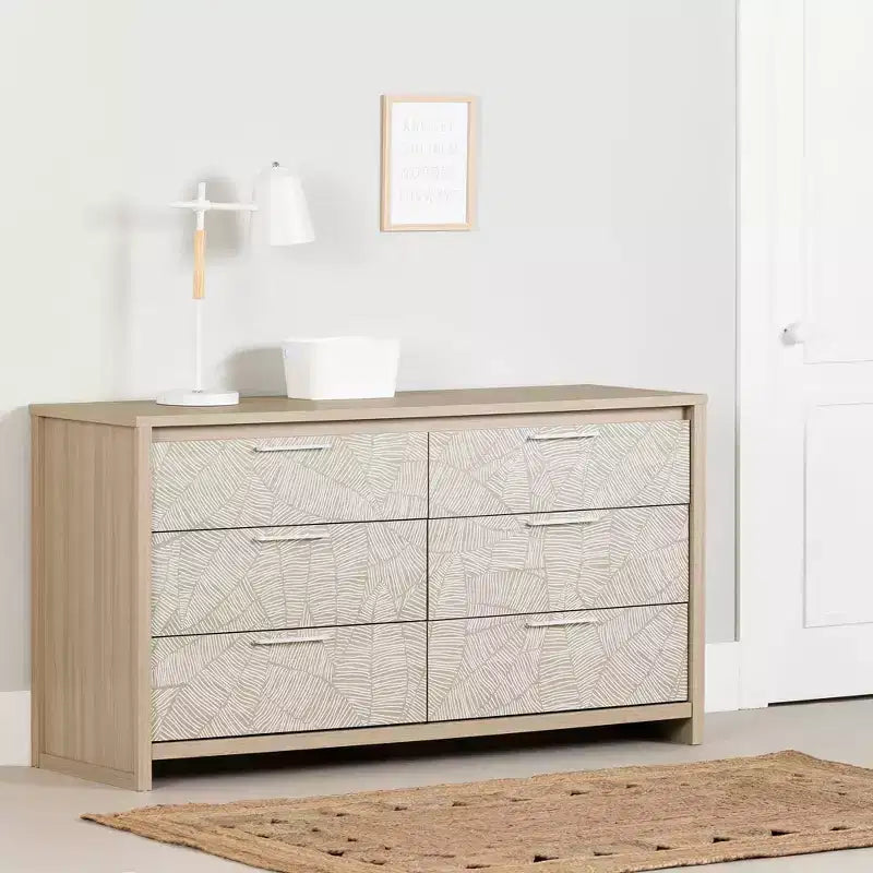 South Shore Double Dresser Soft Elm/White: 6-Drawer Horizontal Dresser, Anti-Tip Hardware, Laminated Finish, 58.5" Width