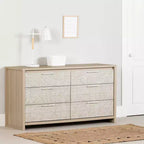 South Shore Double Dresser Soft Elm/White: 6-Drawer Horizontal Dresser, Anti-Tip Hardware, Laminated Finish, 58.5" Width