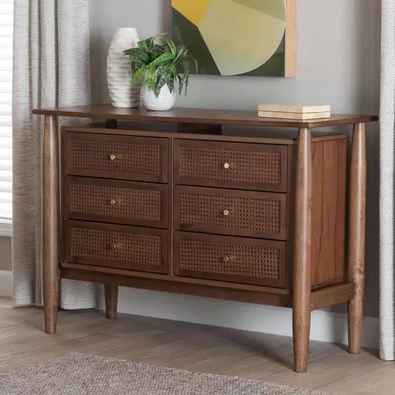 Baxton Studio Alyssa Wood 6 Drawer Dresser Walnut Brown