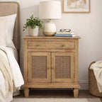 The Urban Port 30" Nightstand Table Rattan Cabinet Doors and Drawer Fronts Sandblasted Brown Mango Wood Brown