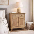The Urban Port 30" Nightstand Table Rattan Cabinet Doors and Drawer Fronts Sandblasted Brown Mango Wood Brown