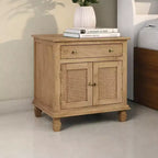 The Urban Port 30" Nightstand Table Rattan Cabinet Doors and Drawer Fronts Sandblasted Brown Mango Wood Brown