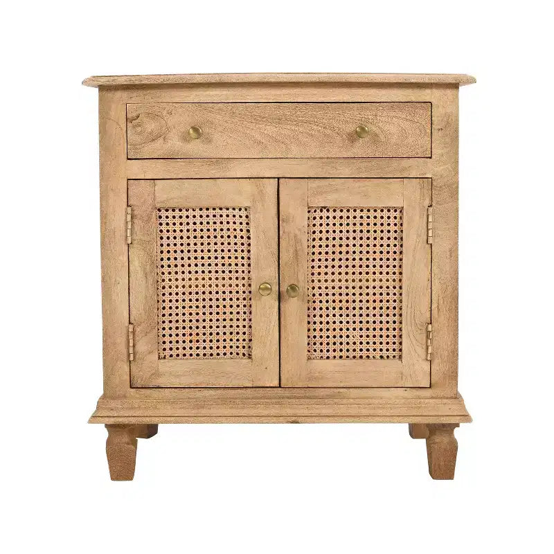 The Urban Port 30" Nightstand Table Rattan Cabinet Doors and Drawer Fronts Sandblasted Brown Mango Wood Brown
