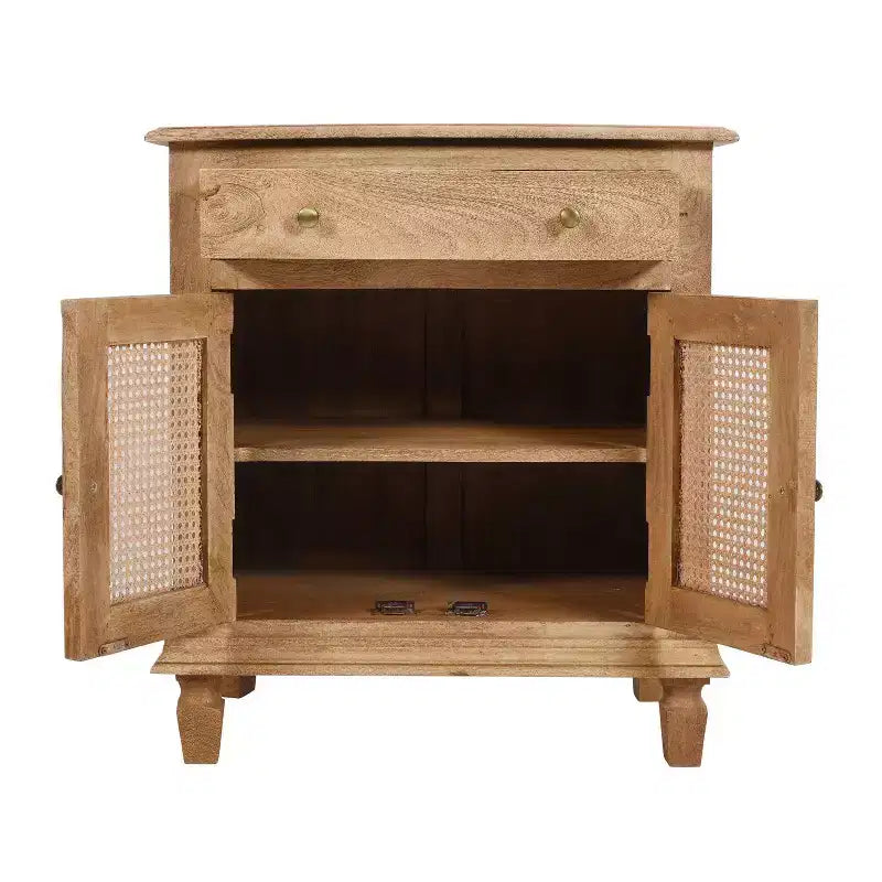 The Urban Port 30" Nightstand Table Rattan Cabinet Doors and Drawer Fronts Sandblasted Brown Mango Wood Brown