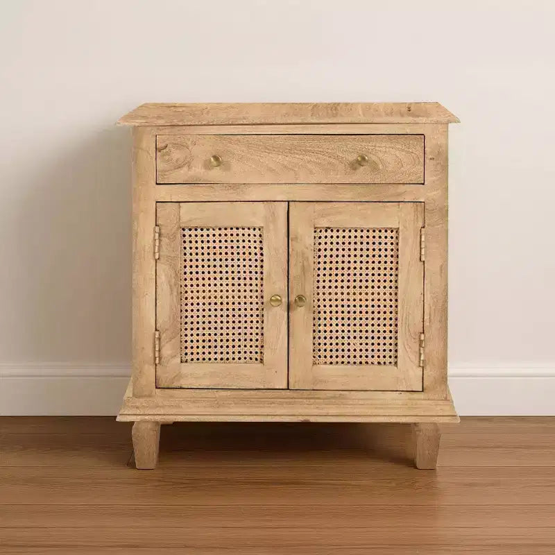 The Urban Port 30" Nightstand Table Rattan Cabinet Doors and Drawer Fronts Sandblasted Brown Mango Wood Brown