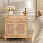 The Urban Port 30" Nightstand Table Rattan Cabinet Doors and Drawer Fronts Sandblasted Brown Mango Wood Brown