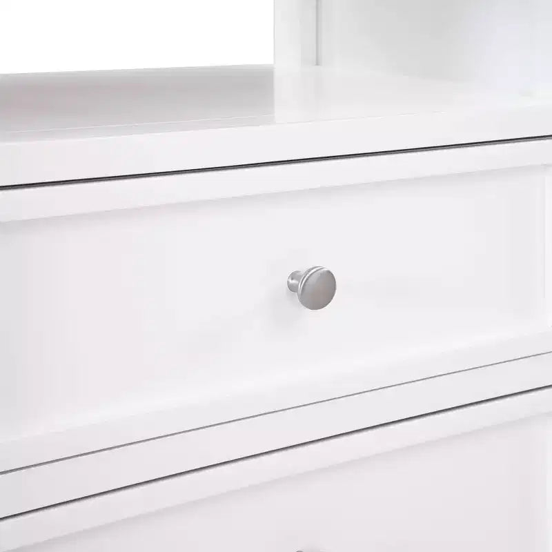 Comfort Pointe Walker Nightstand White: Poplar Wood, Nickel Knobs, Metal Ball Bearing Glides