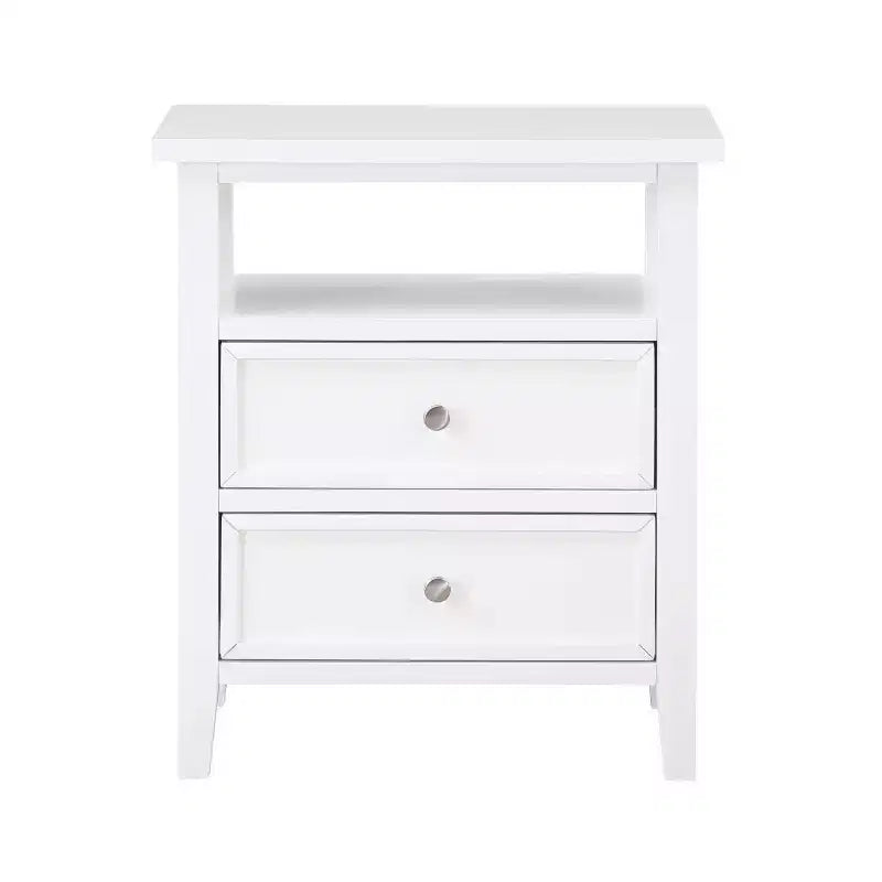Comfort Pointe Walker Nightstand White: Poplar Wood, Nickel Knobs, Metal Ball Bearing Glides