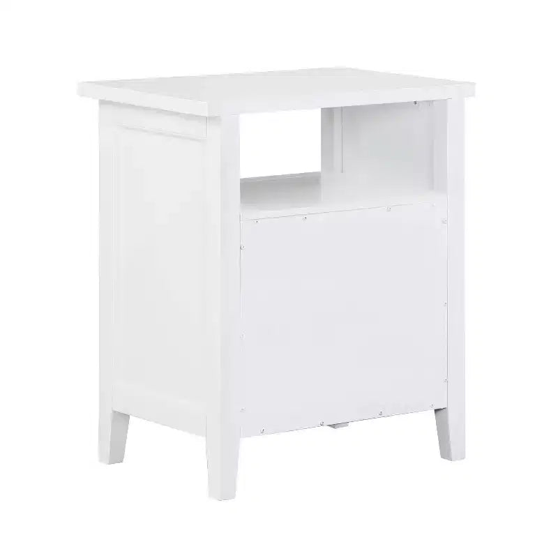 Comfort Pointe Walker Nightstand White: Poplar Wood, Nickel Knobs, Metal Ball Bearing Glides