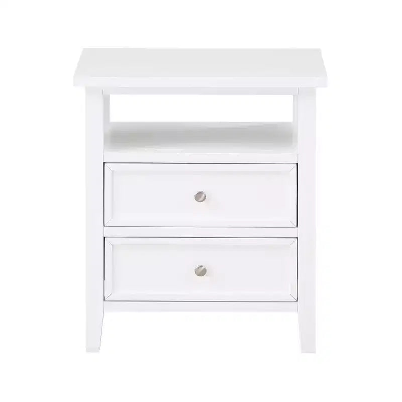 Comfort Pointe Walker Nightstand White: Poplar Wood, Nickel Knobs, Metal Ball Bearing Glides