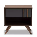 1 Drawer Naoki Two-Tone Wood Nightstand Gray/Walnut - Baxton Studio: Bedside Storage, Splayed Legs, Retro Design