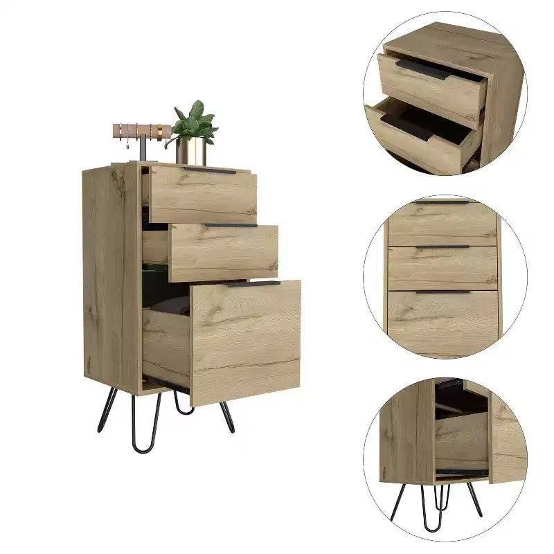 Christiane Dresser Beige - Boahaus: Slim, Modern Storage for Bedroom, 3 Drawers, Wood Laminate
