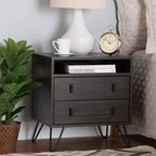 Glover Wood and Metal 2 Drawer Nightstand Brown/Black - Baxton Studio: Modern Bedside Furniture with Open Shelf