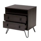 Glover Wood and Metal 2 Drawer Nightstand Brown/Black - Baxton Studio: Modern Bedside Furniture with Open Shelf