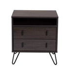 Glover Wood and Metal 2 Drawer Nightstand Brown/Black - Baxton Studio: Modern Bedside Furniture with Open Shelf