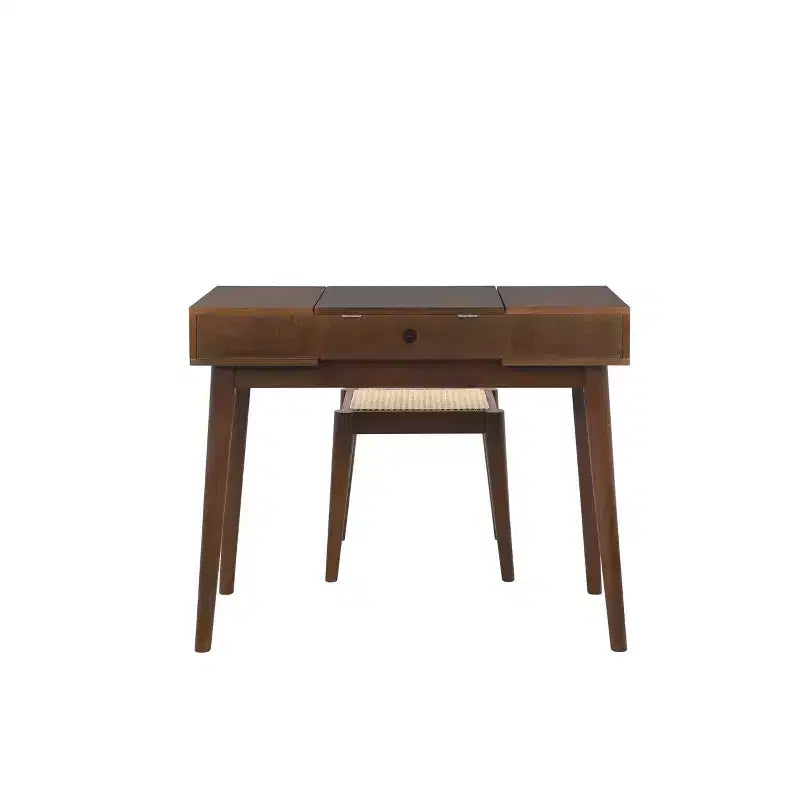 Linon Callie Solid Wood Vanity with Stool: Bohemian Design, Flip Mirror, Storage Space