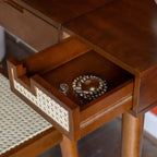 Linon Callie Solid Wood Vanity with Stool: Bohemian Design, Flip Mirror, Storage Space