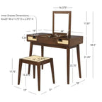 Linon Callie Solid Wood Vanity with Stool: Bohemian Design, Flip Mirror, Storage Space