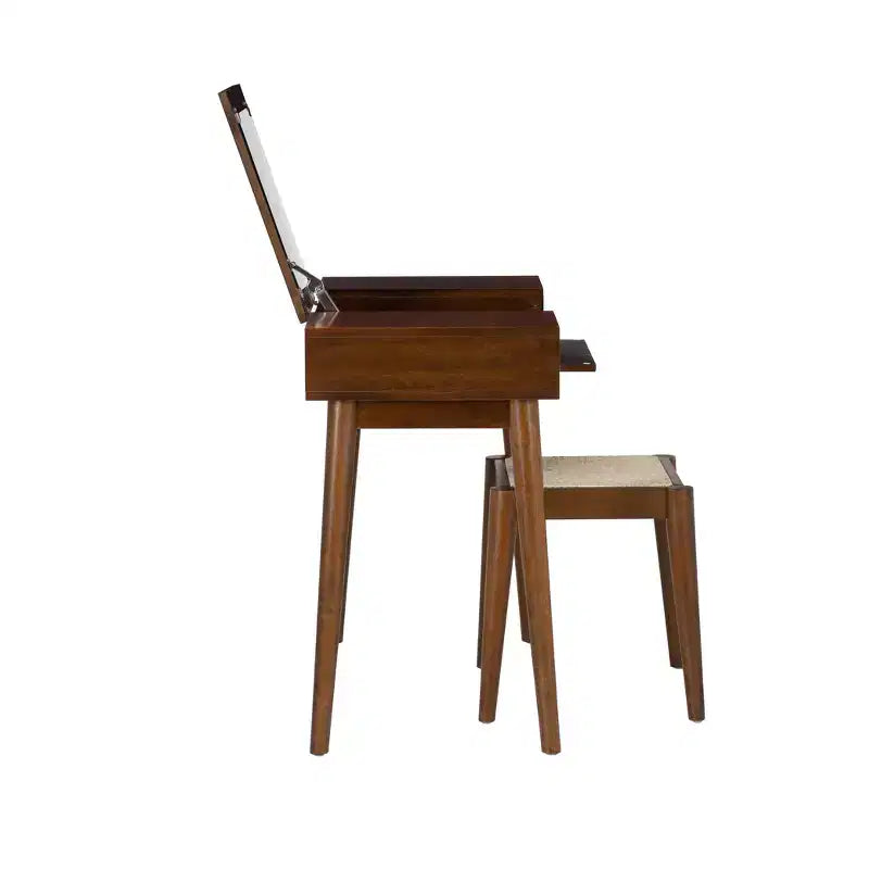 Linon Callie Solid Wood Vanity with Stool: Bohemian Design, Flip Mirror, Storage Space