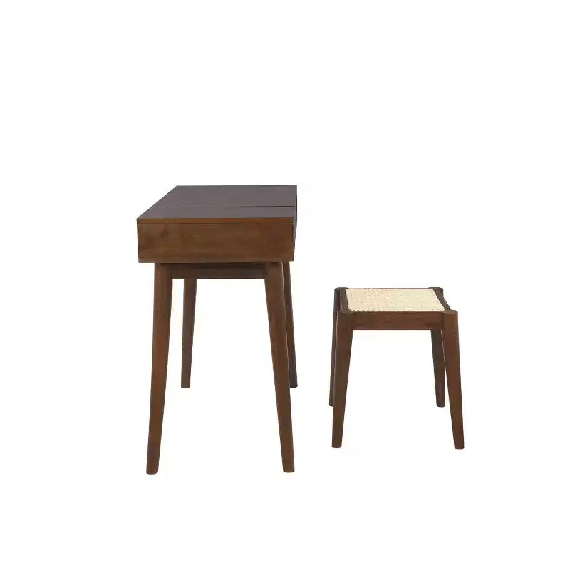 Linon Callie Solid Wood Vanity with Stool: Bohemian Design, Flip Mirror, Storage Space