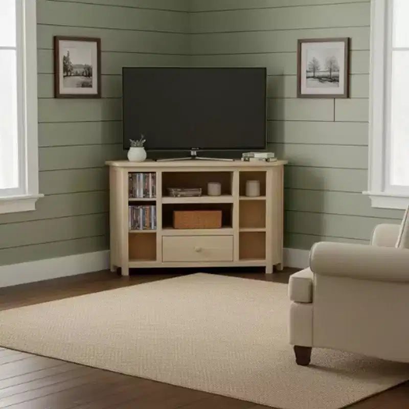 Corner Entertainment TV Stand for TVs up to 42" Light Brown: Solid Wood Media Console - International Concepts