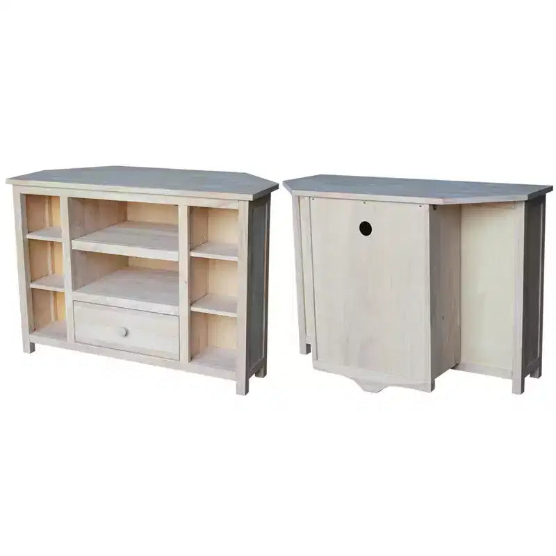Corner Entertainment TV Stand for TVs up to 42" Light Brown: Solid Wood Media Console - International Concepts