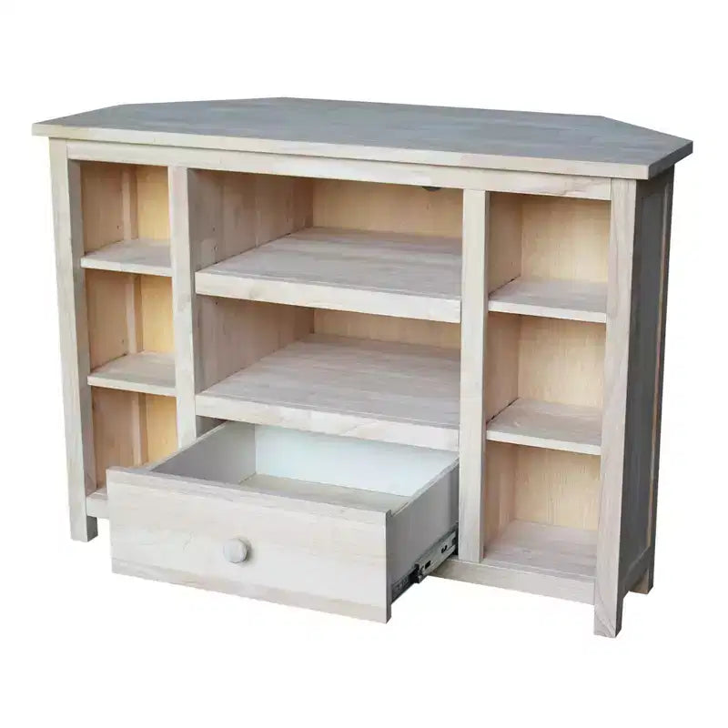 Corner Entertainment TV Stand for TVs up to 42" Light Brown: Solid Wood Media Console - International Concepts
