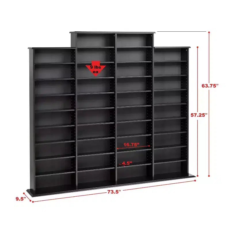 Prepac Grant Media Storage Rack Black: Holds 1520 CDs, 702 DVDs, 34 Adjustable Shelves, Wood Composite
