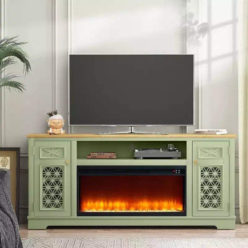 Festivo Farmhouse 70" TV Stand for TVs up to 80" with Fireplace Green