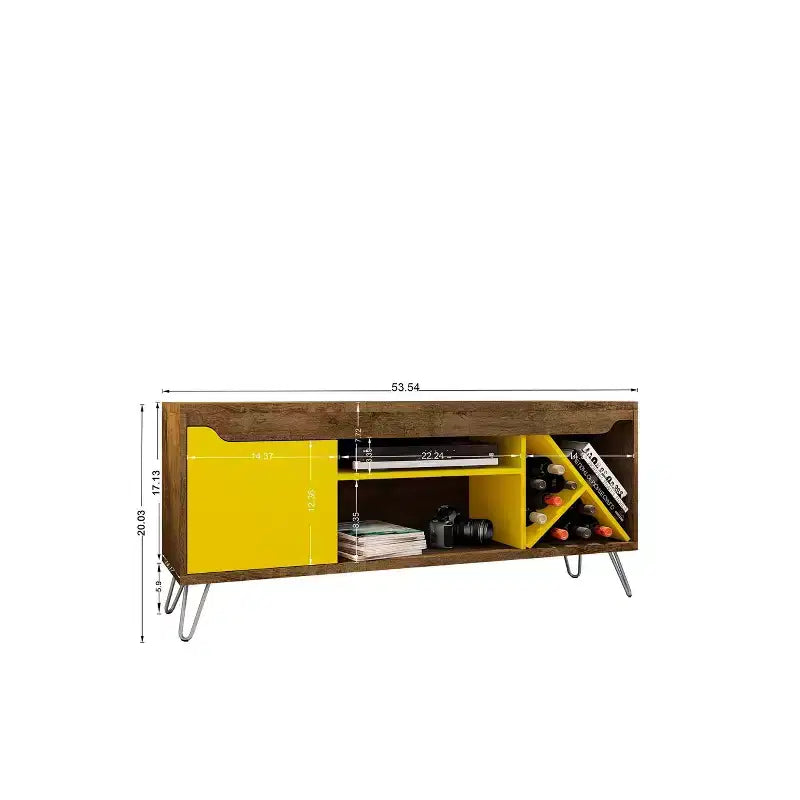 Manhattan Comfort Baxter TV Stand for TVs up to 50" Rustic Brown/Yellow - Manhattan Comfort: Mid-Century Modern Entertainment Center