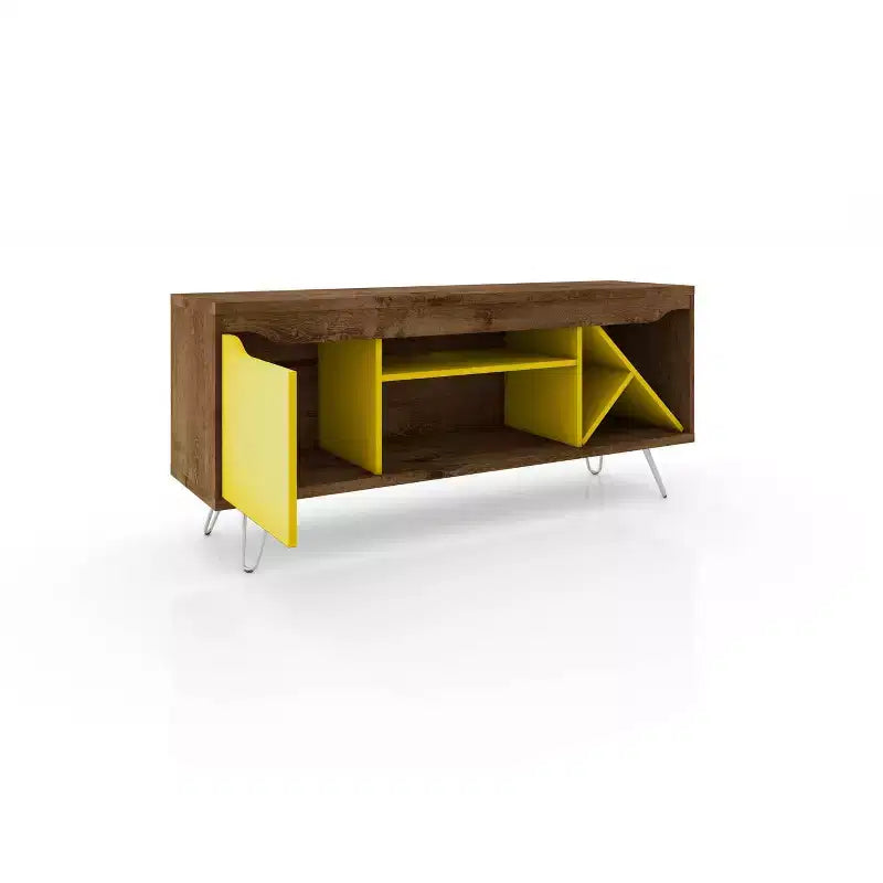 Manhattan Comfort Baxter TV Stand for TVs up to 50" Rustic Brown/Yellow - Manhattan Comfort: Mid-Century Modern Entertainment Center