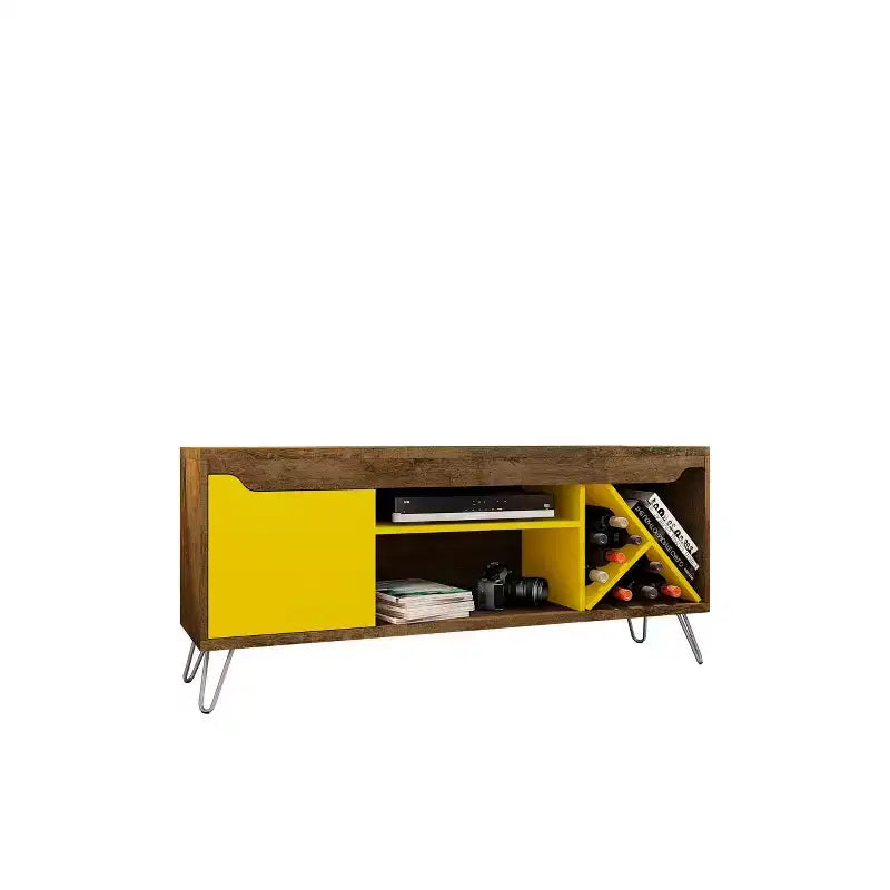Manhattan Comfort Baxter TV Stand for TVs up to 50" Rustic Brown/Yellow - Manhattan Comfort: Mid-Century Modern Entertainment Center