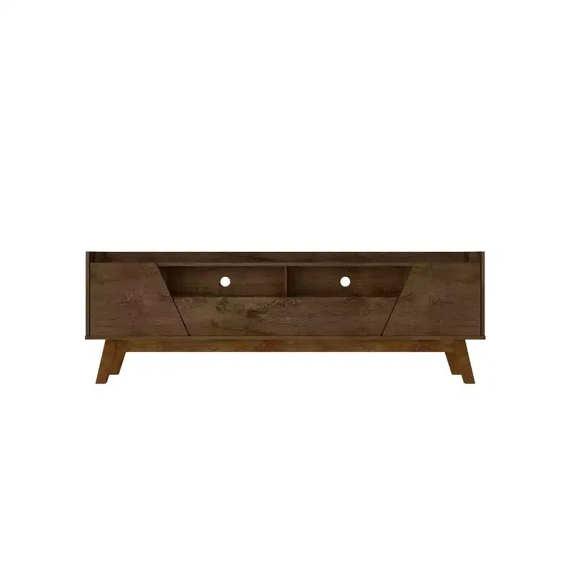 Marcus Mid-Century Modern 4 Shelf TV Stand for TVs up to 70" Rustic Brown - Manhattan Comfort: Entertainment Center with Storage
